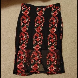 Sheer embroidered knee length skirt